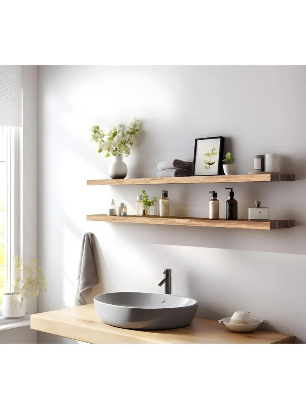 New Set of 4 Rustic Wood Floating Shelves for Wall Decoration for Home - 48In